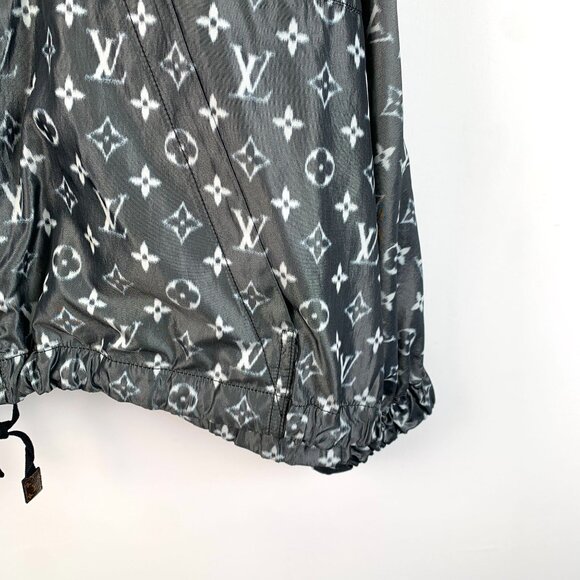 Louis Vuitton Black & Gray Logo Print Hooded Zipper Jacket 38 S Polyester/Silk - Picture 5 of 7